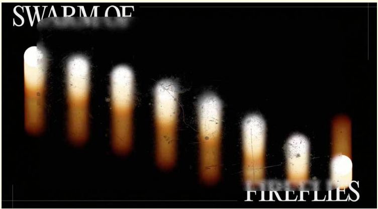 Text "Swarm of Fireflies" over rows of glowing lights