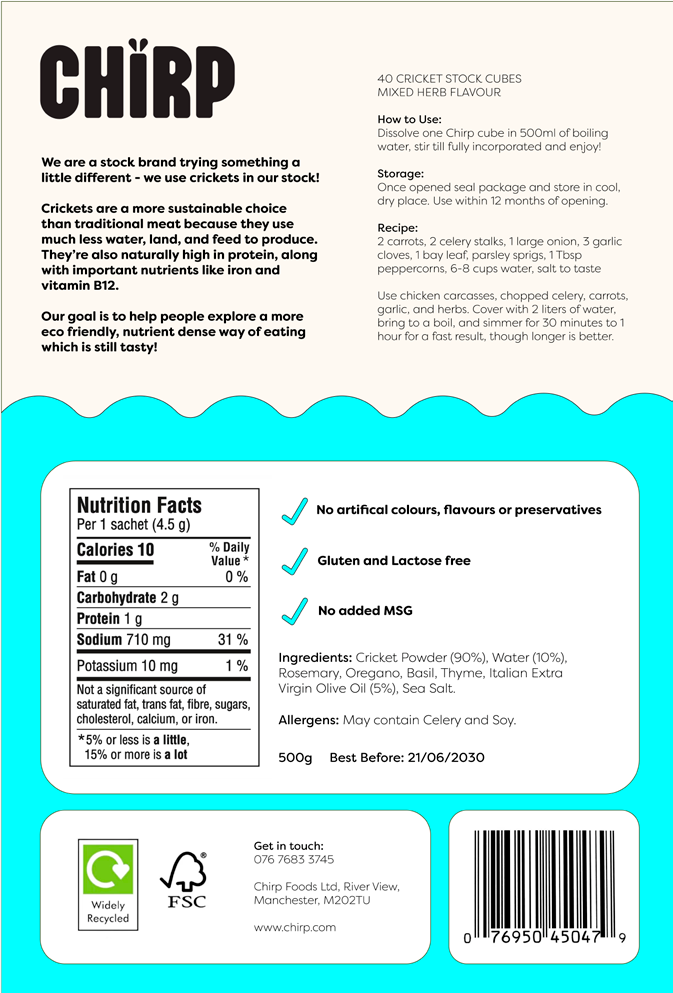 CHIRP nutrition facts label back
