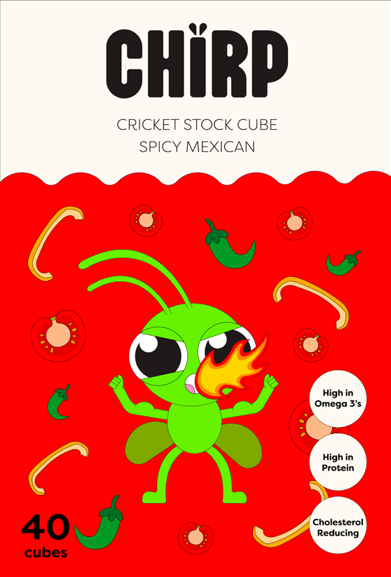 CHIRP Spicy Mexican flavour cricket stock cube label