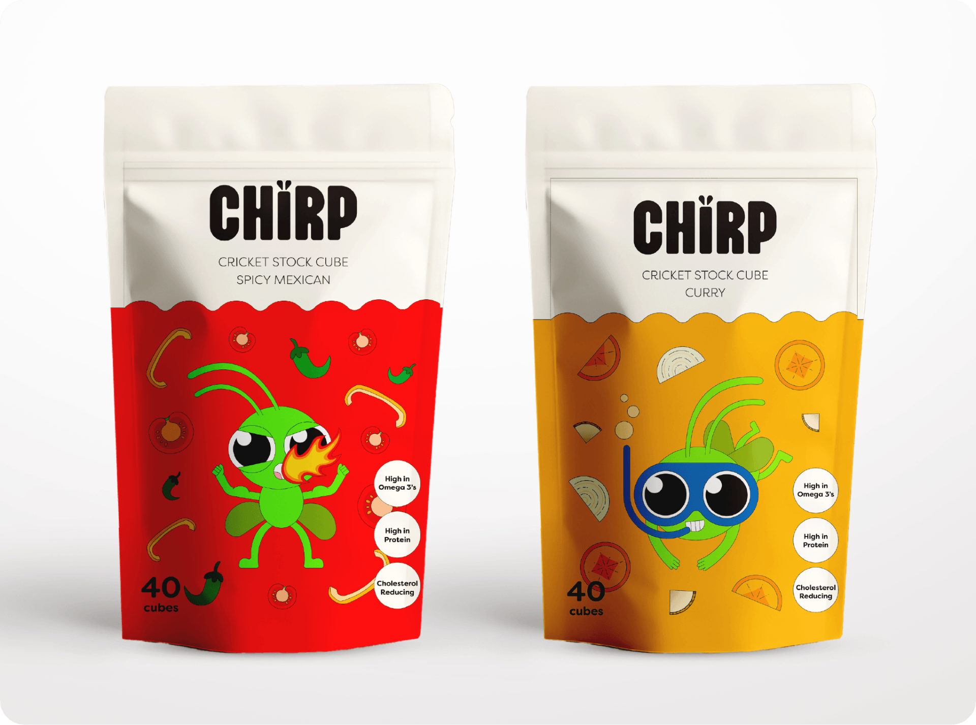 CHIRP cricket snack packaging in red and orange